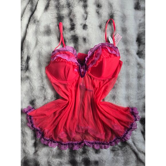Jezebel Red & Purple Lace Babydoll Lingerie - XL - NWT - Picture 1 of 3